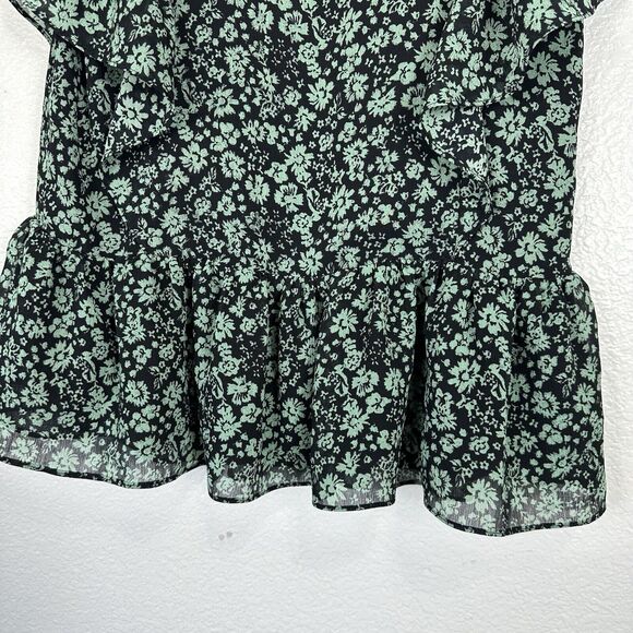 Madewell Top Women XXS Faux Wrap Ruffle Peplum Dark Green Floral Cottagecore - Picture 8 of 12